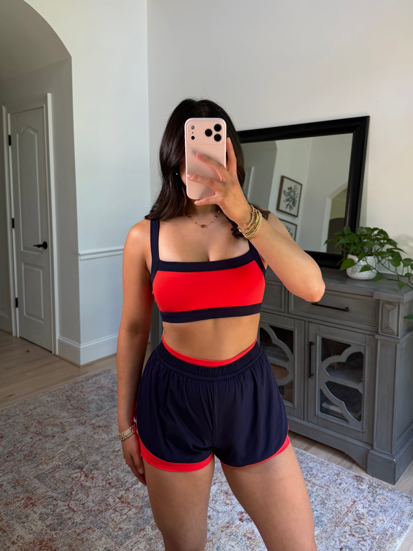 Navy/Red Layered Running Shorts