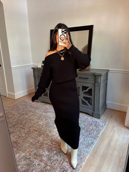 Dinner Plans Black Sweater & Skirt Set