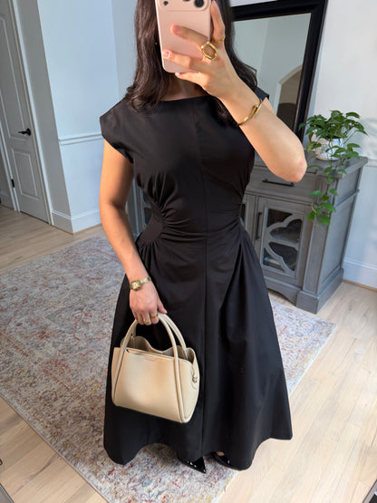 Black Magnolia Pleated Midi Dress