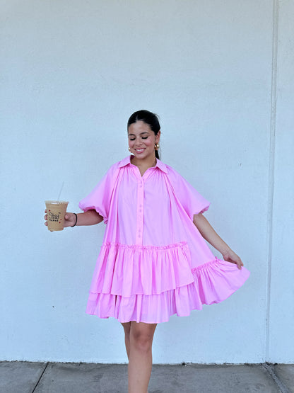 Bubblegum Asymmetrical Ruffle Dress