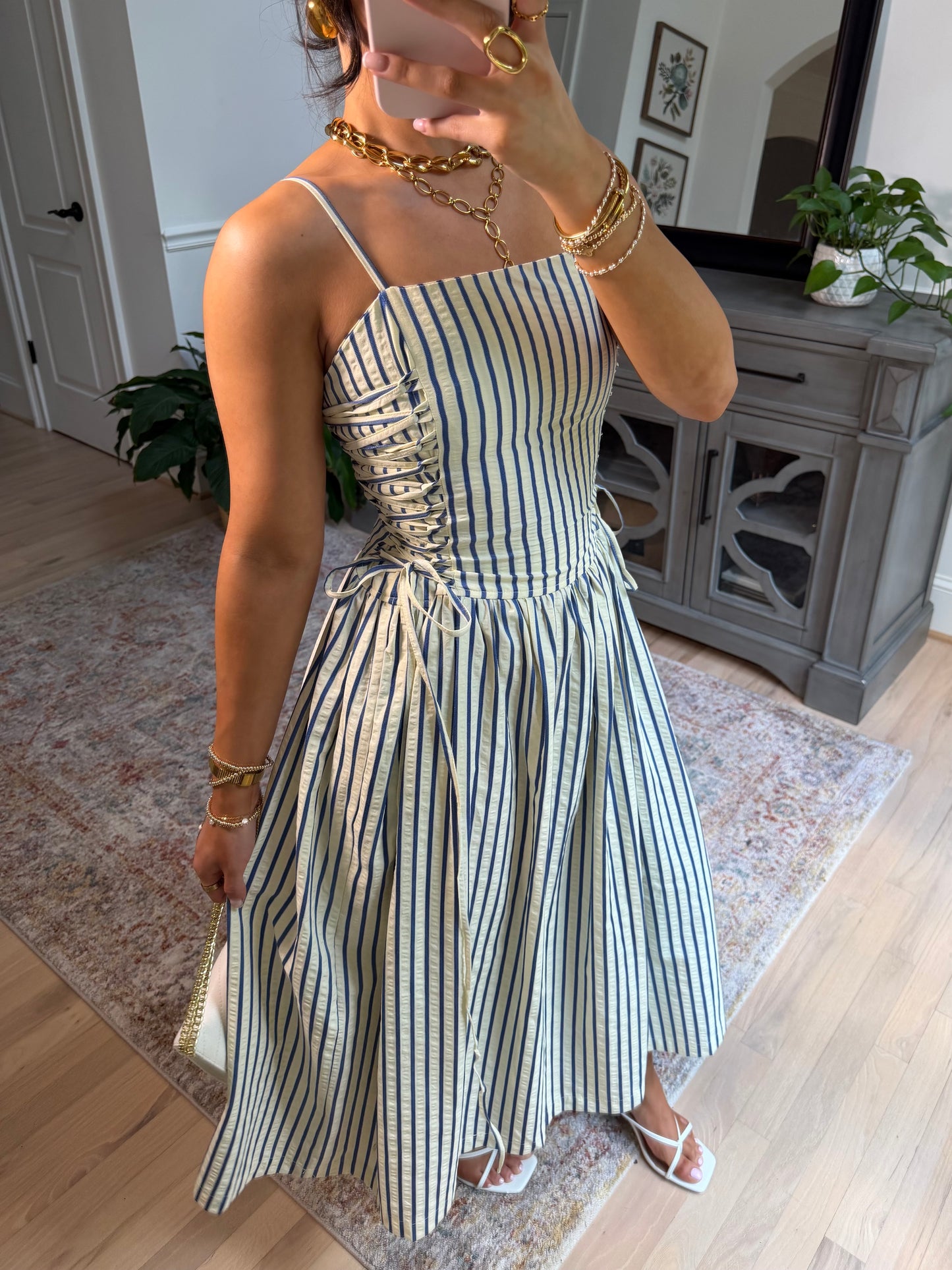 Palm House Striped Corset Midi Dress