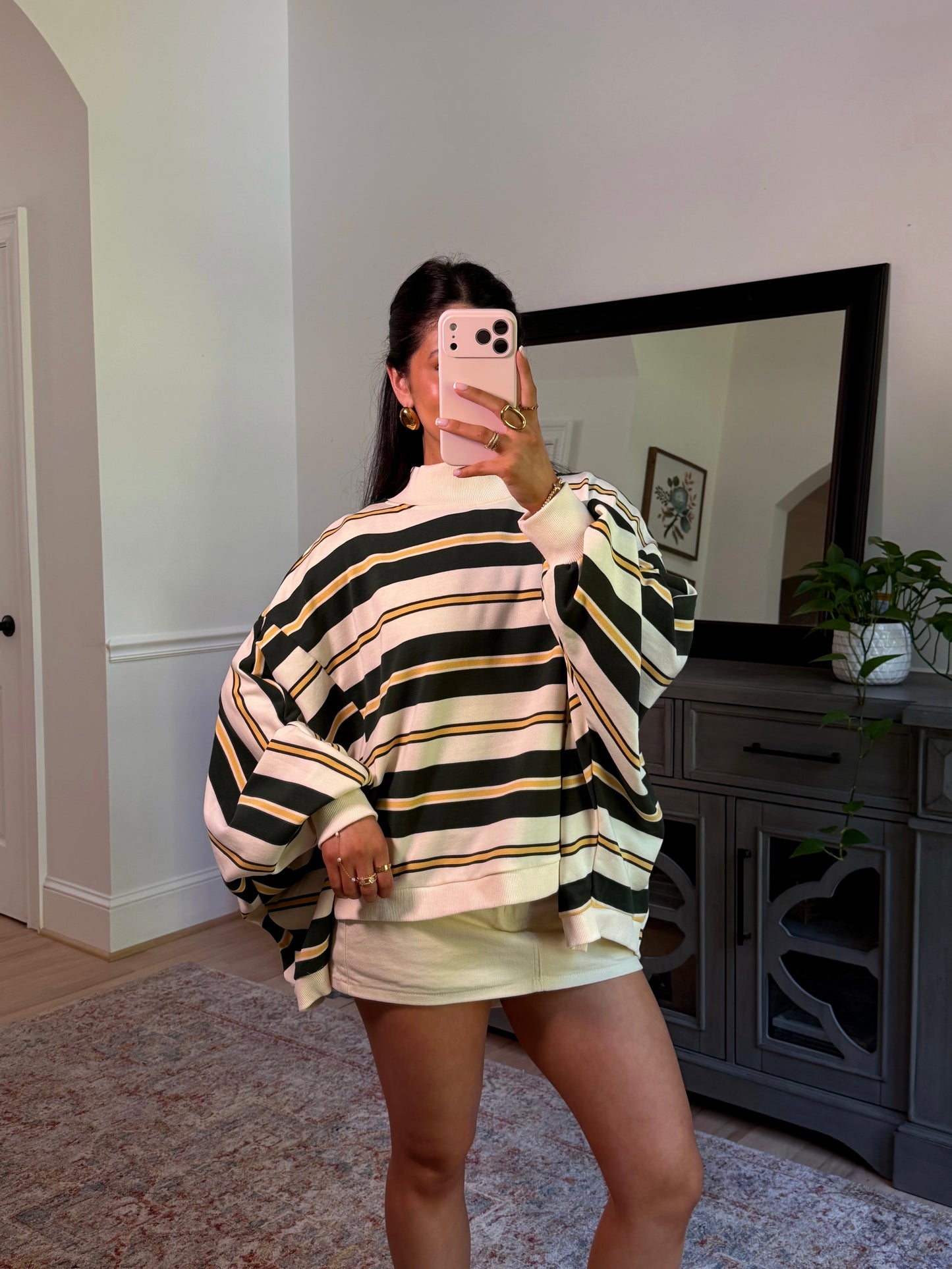 Olive Grove Striped Mockneck