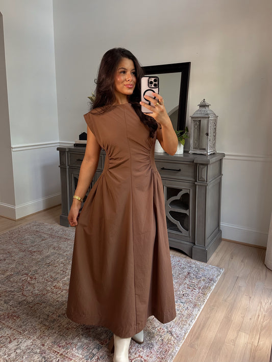 Mocha Pleated Dress