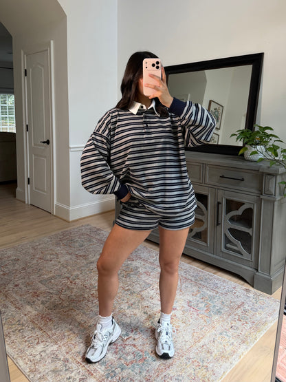 Sunday Club Striped Collegiate Set (Grey/Navy)