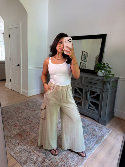 Mushroom Cargo Cropped Wide Leg Pants