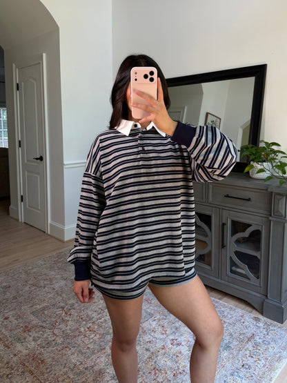 Sunday Club Striped Collegiate Set (Grey/Navy)