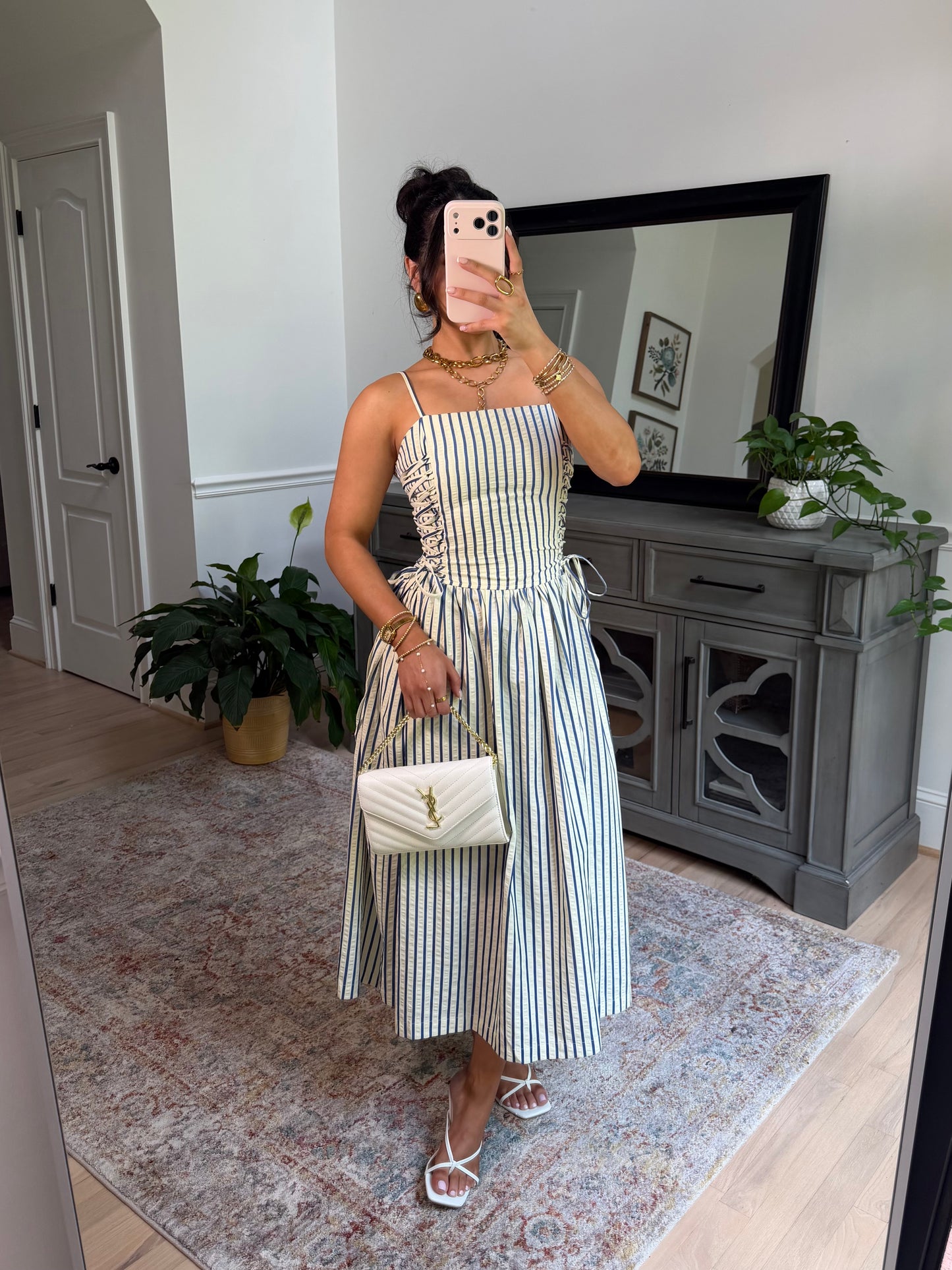 Palm House Striped Corset Midi Dress