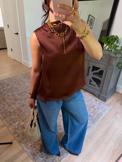 Evening Allure Brown Satin Top