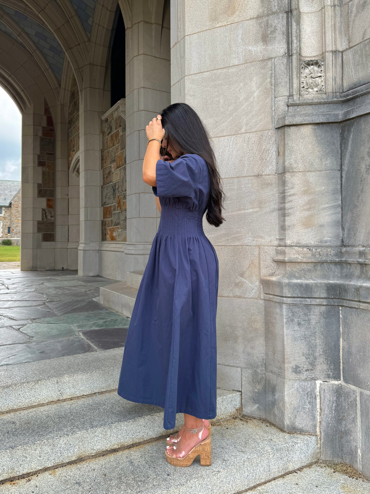 Navy Pleated Dress