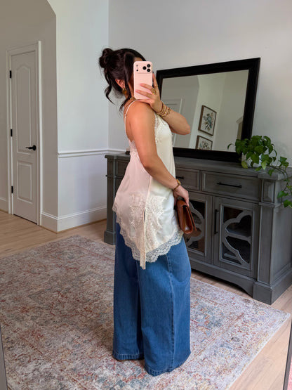 Sienna Cream Satin Lace Top