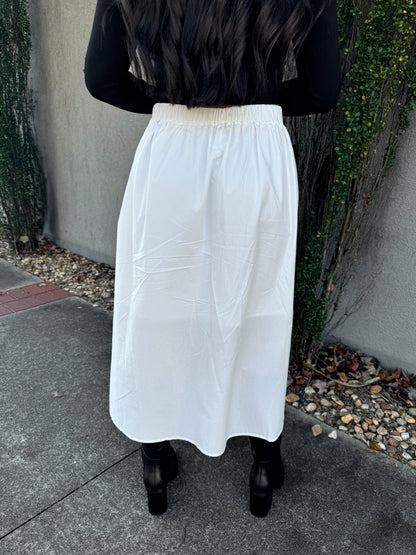 White Poplin Midi Skirt