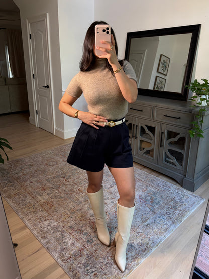 Navy Pleated Tailored Shorts