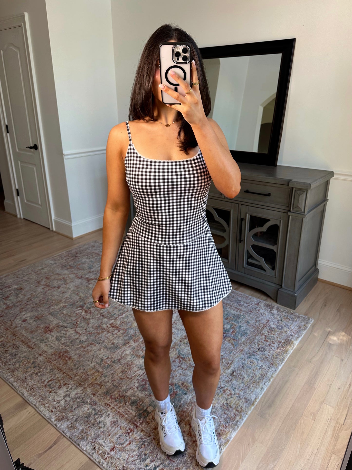 Ditsy Gingham Romper Active Dress