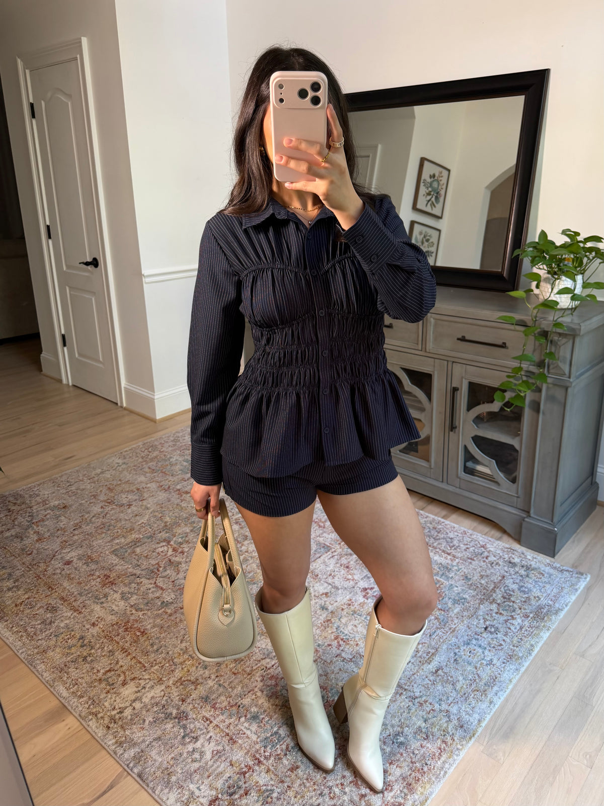 Carla Navy Striped Top & Short Set