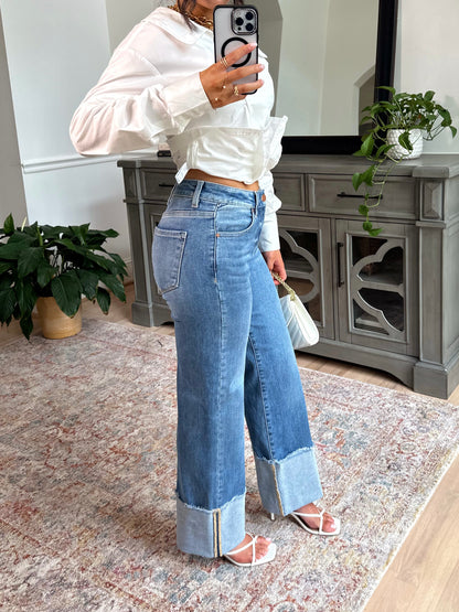 Darling Mid-Rise Wide Cuffed Jeans