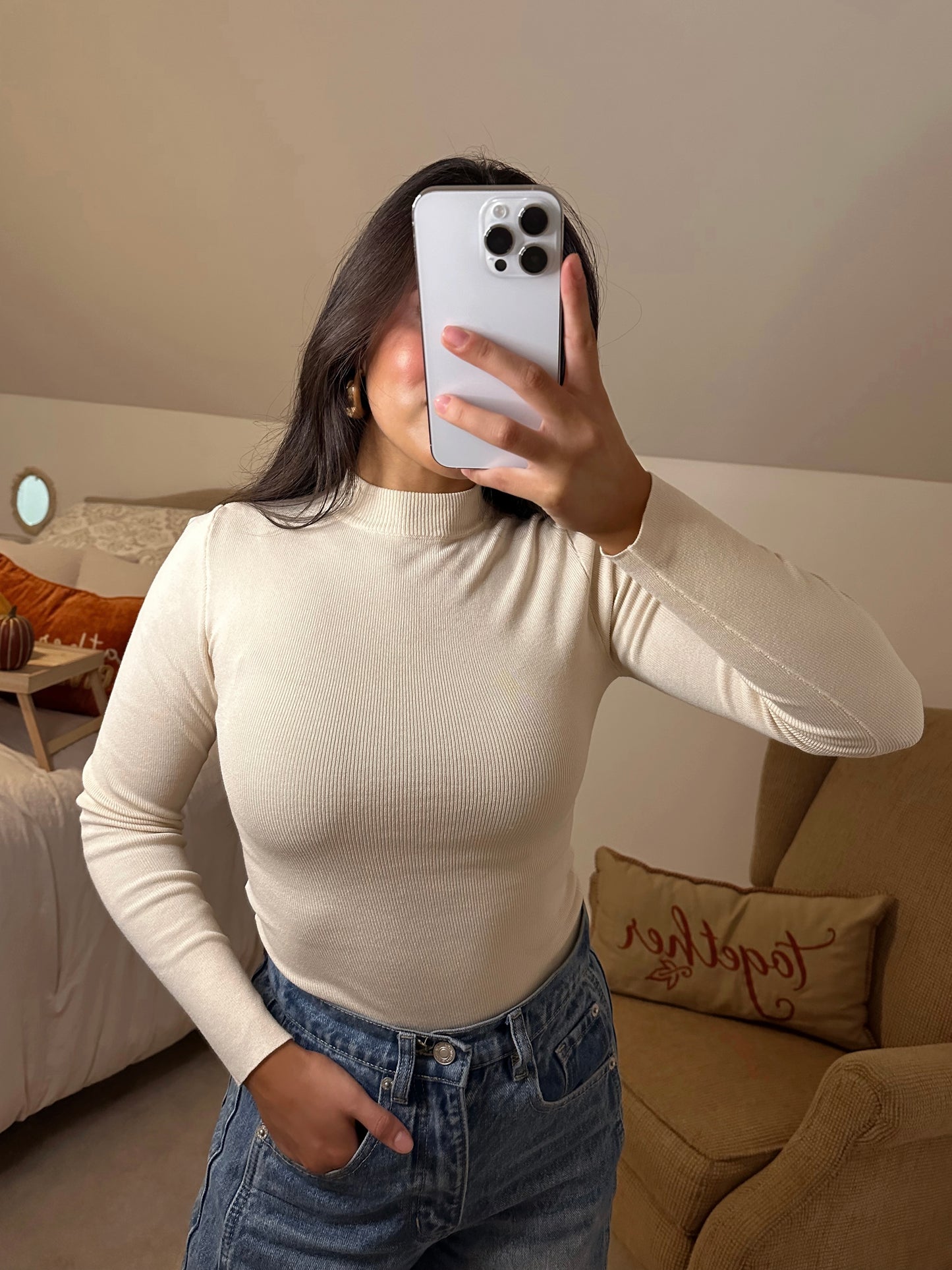 Cream Mockneck Sweater Top