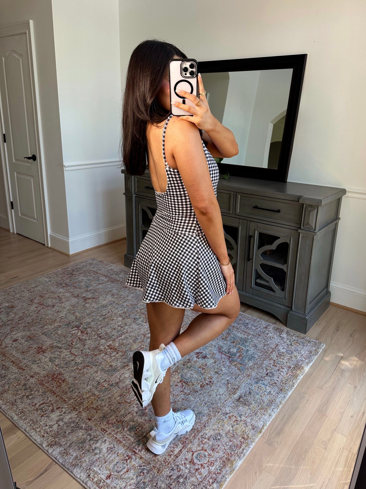 Ditsy Gingham Romper Active Dress
