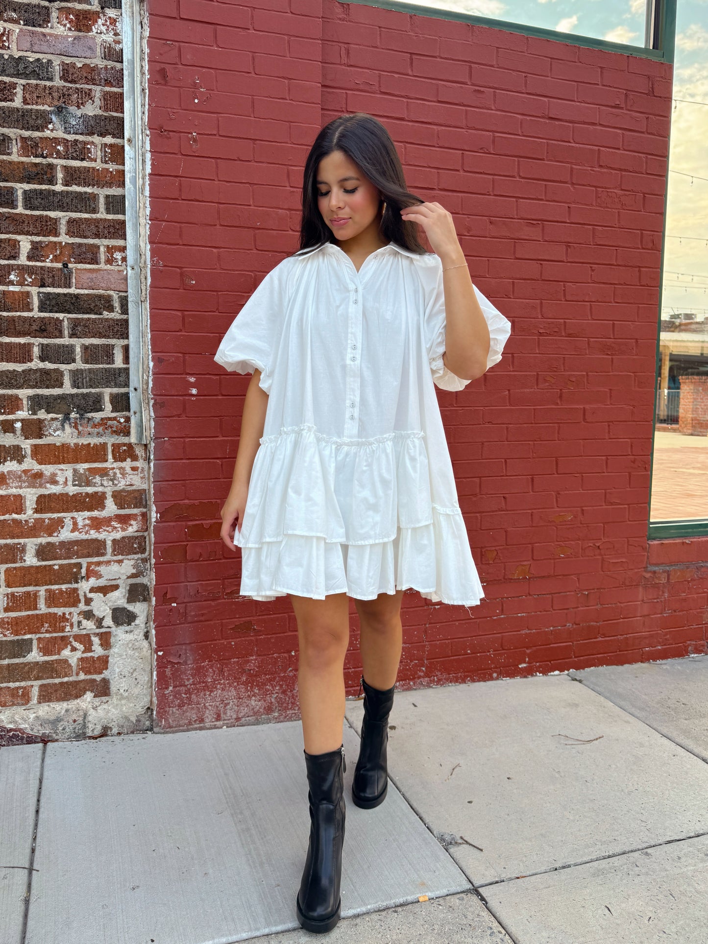 White Asymmetrical Ruffle Dress