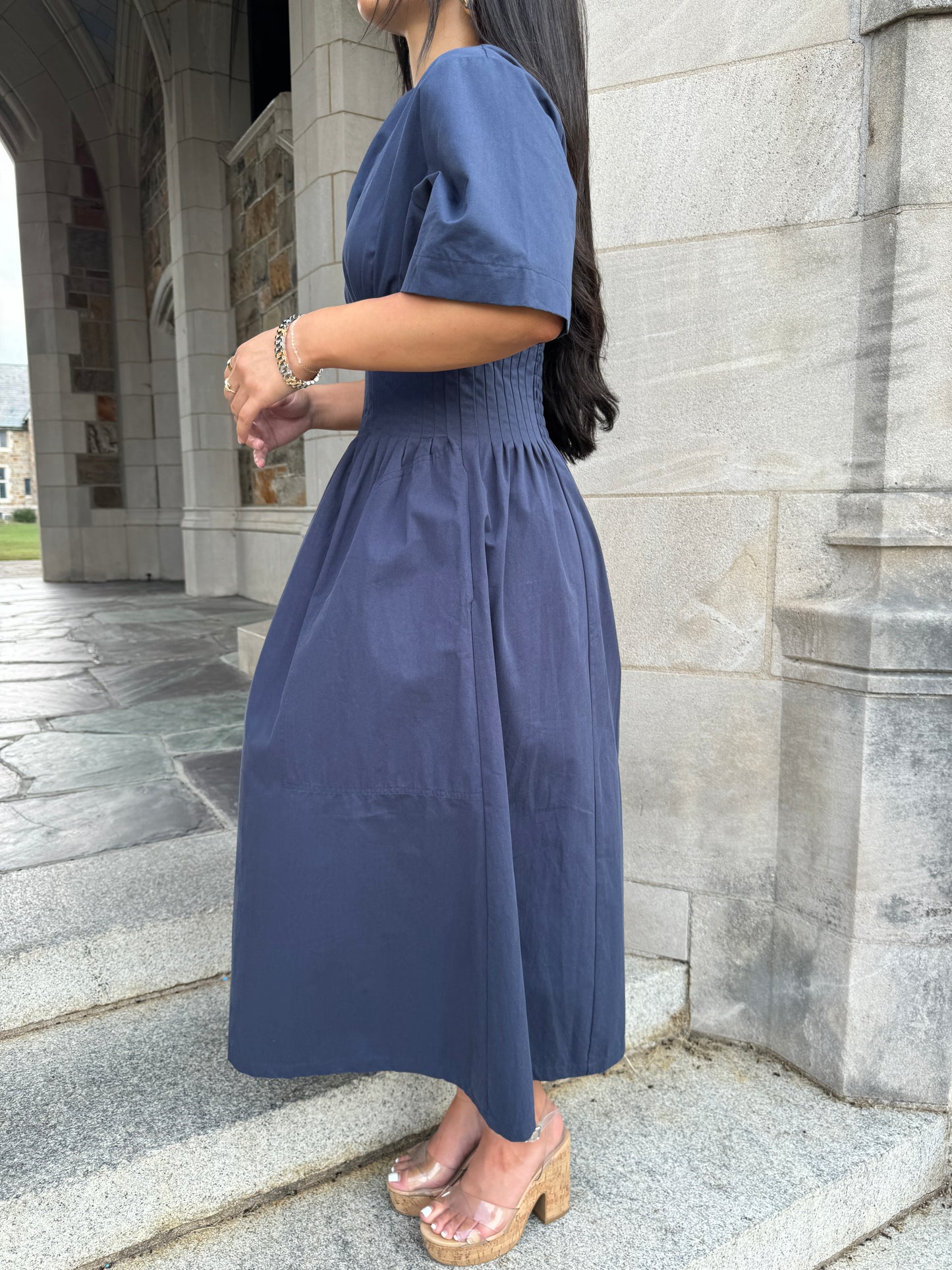 Navy Pleated Dress