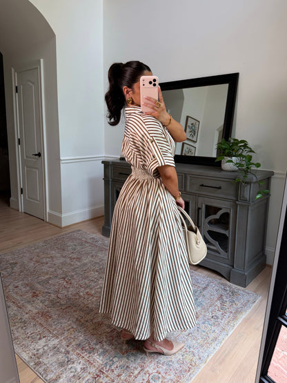 Espresso Date Striped Midi Dress
