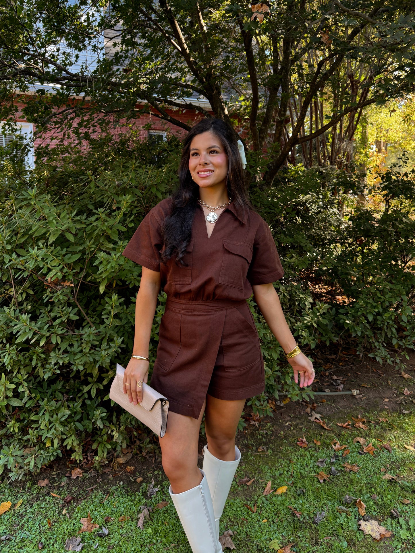 Better in Brown Denim Romper