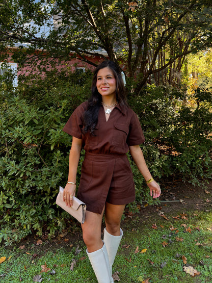 Better in Brown Denim Romper