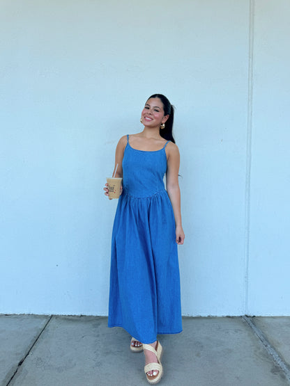 Denim Open Back Maxi Dress