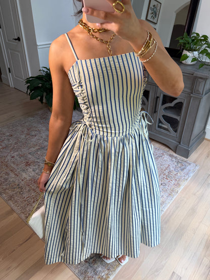 Palm House Striped Corset Midi Dress