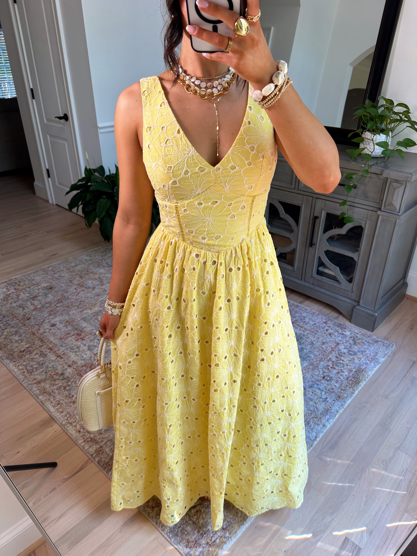 Golden Petals Midi Dress