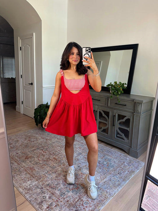Cherry Gingham Active Romper Dress
