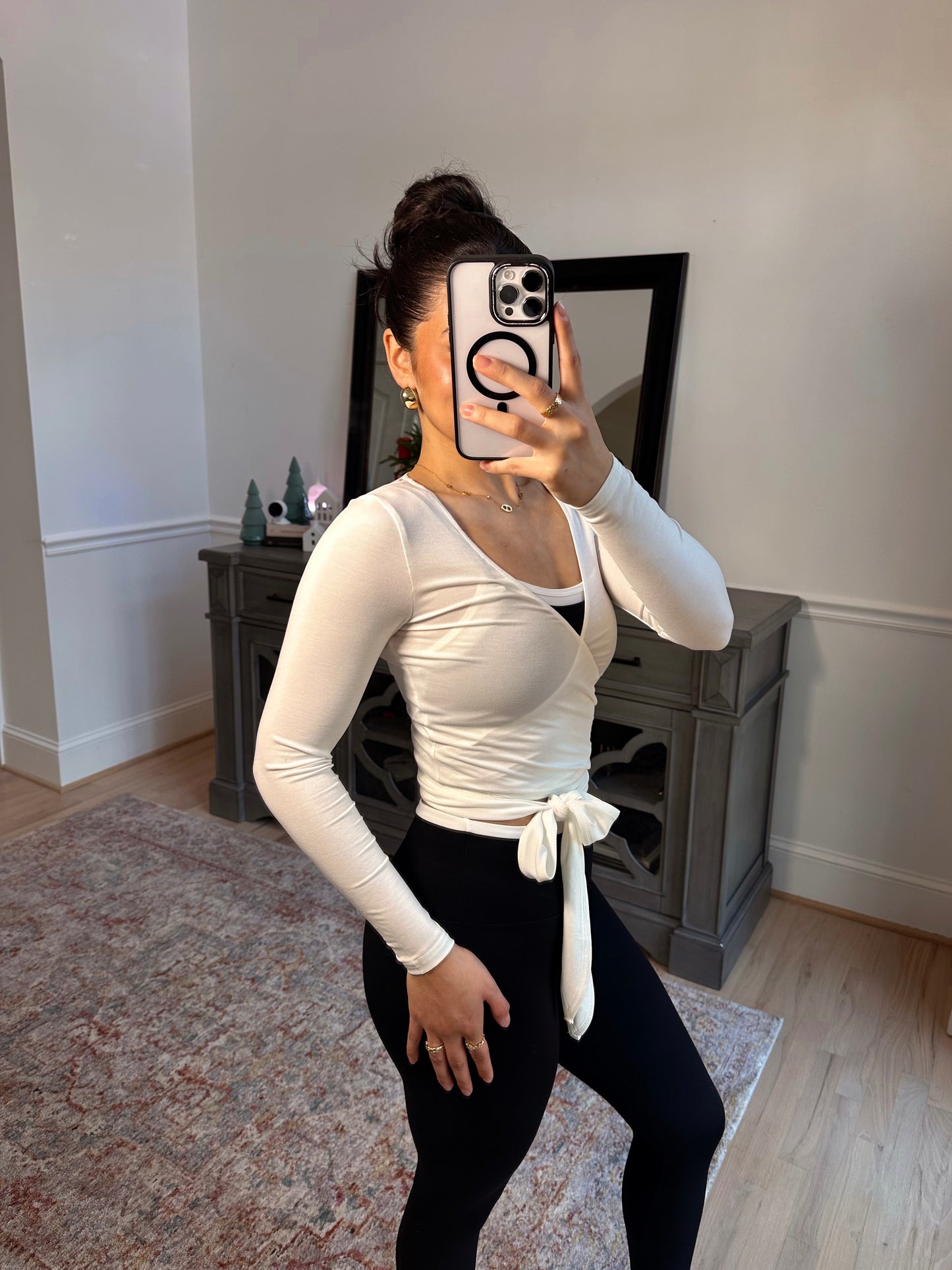 White Active Wrap Top