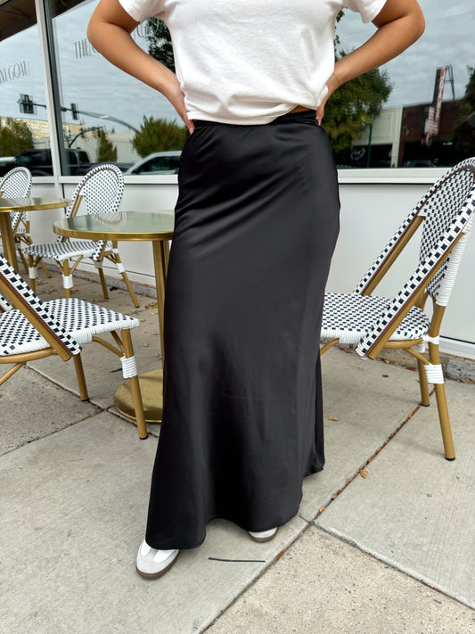 Black Satin Slip Skirt