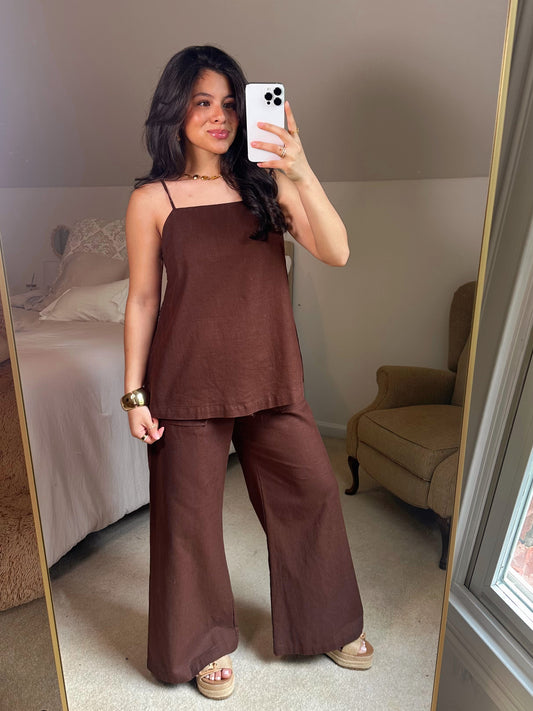 Coconut Brown Open Side Top & Pant Set