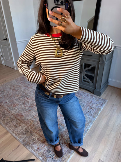 Sienna Brown-Red Striped Tee