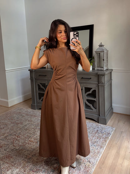 Mocha Pleated Dress