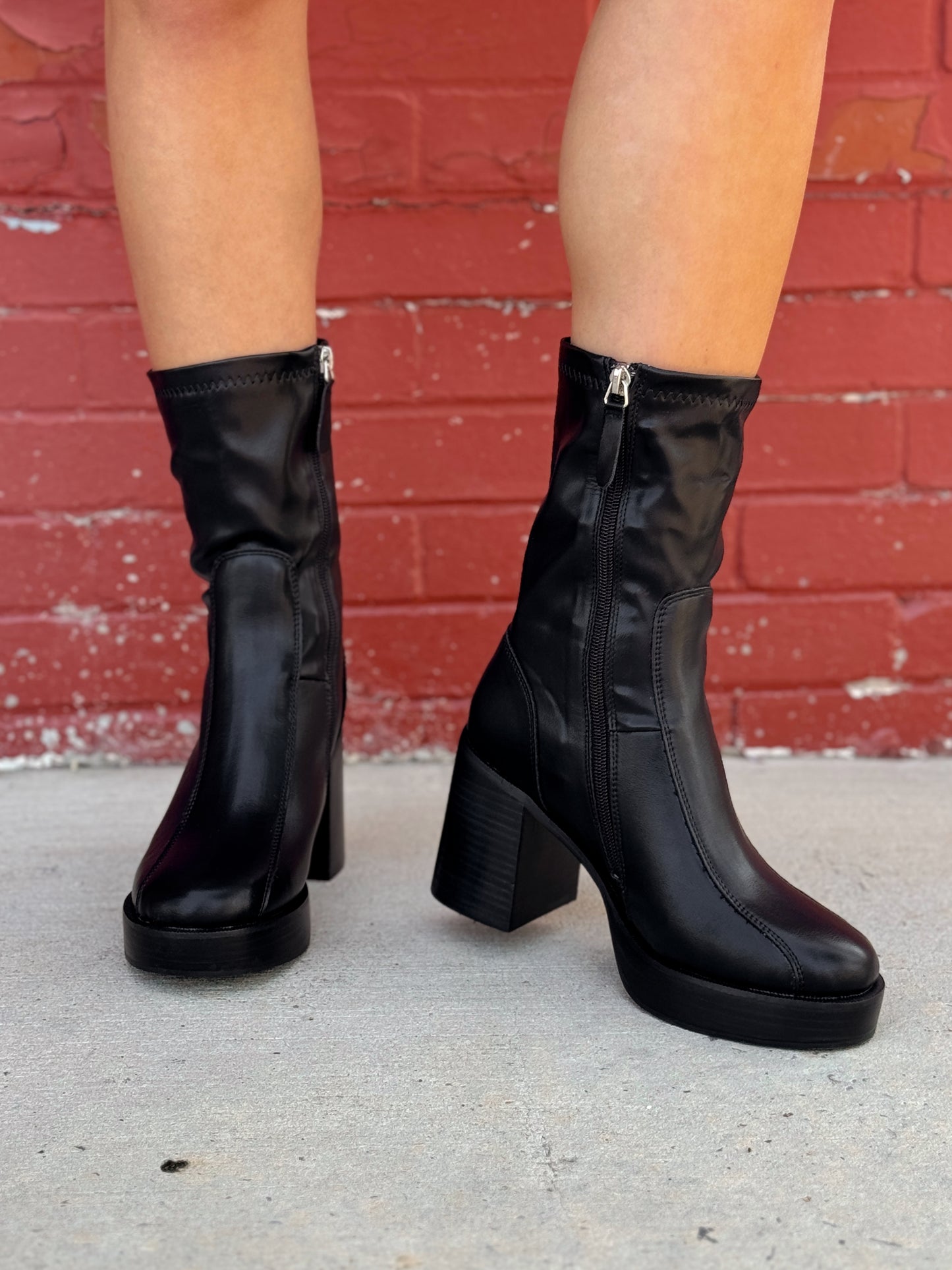 Black Leather Ankle Platform Booties