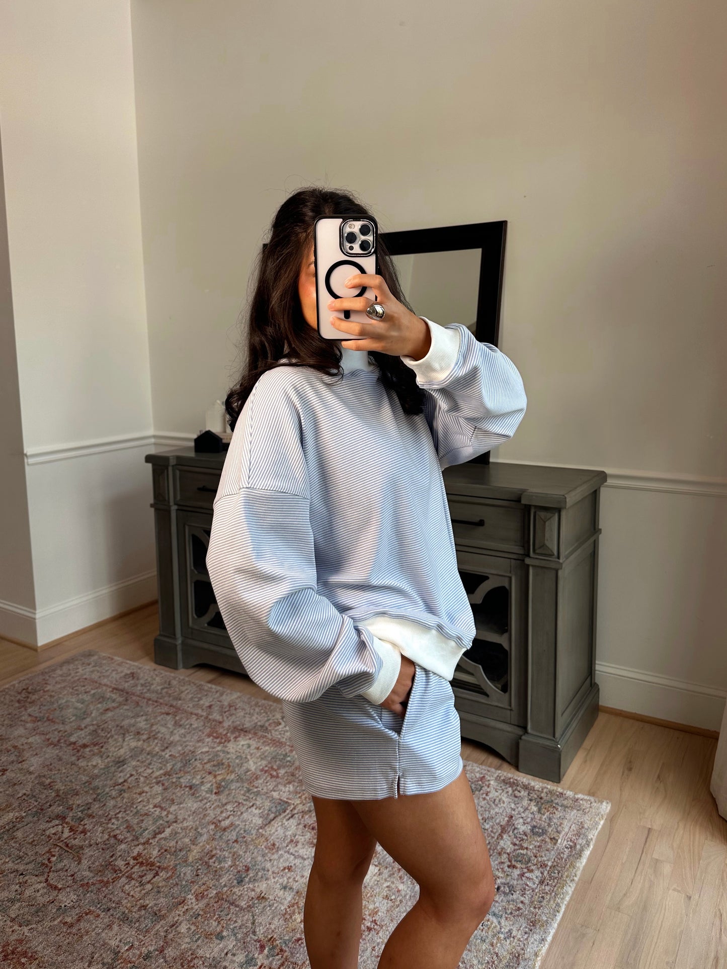 Baby Blue Mockneck Striped Set