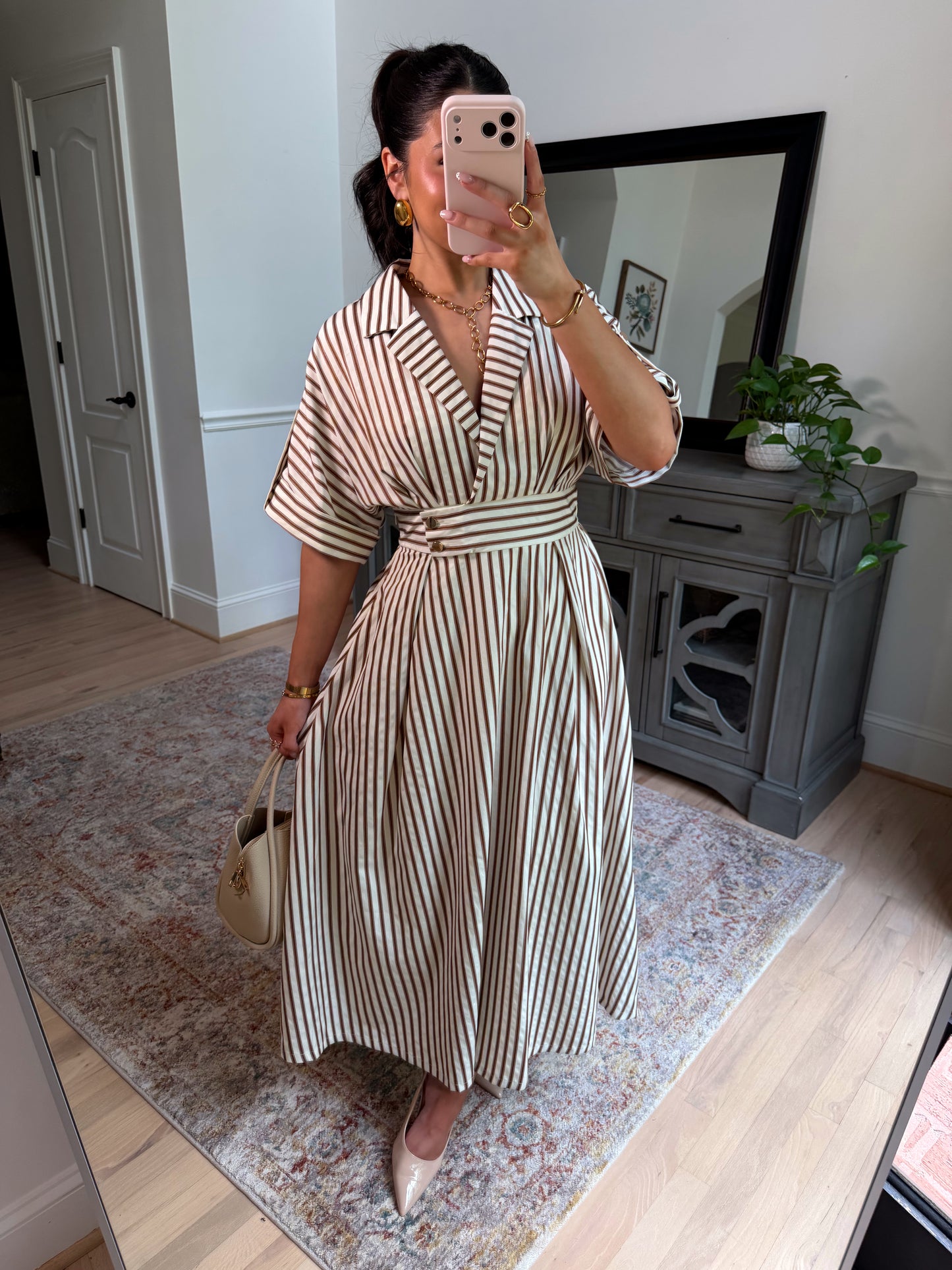 Espresso Date Striped Midi Dress