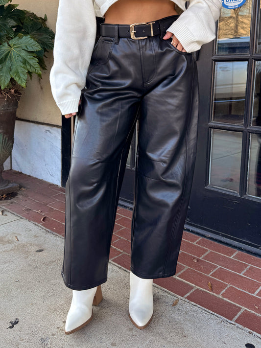 Black Essence Pleather Barrel Pants