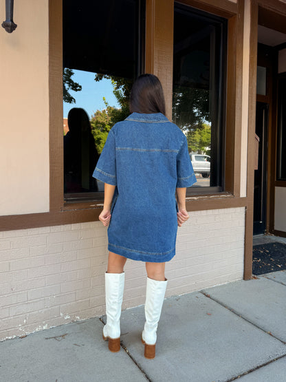 Denim Collared Short Dress