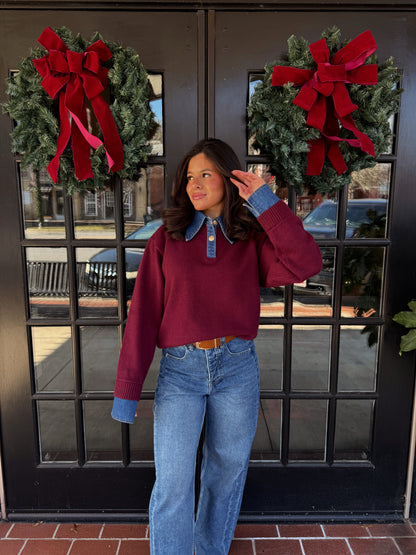 Burgundy Couture Polo Denim Knit