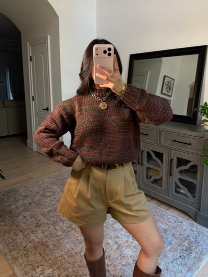 Khaki Pleated Tailored Shorts