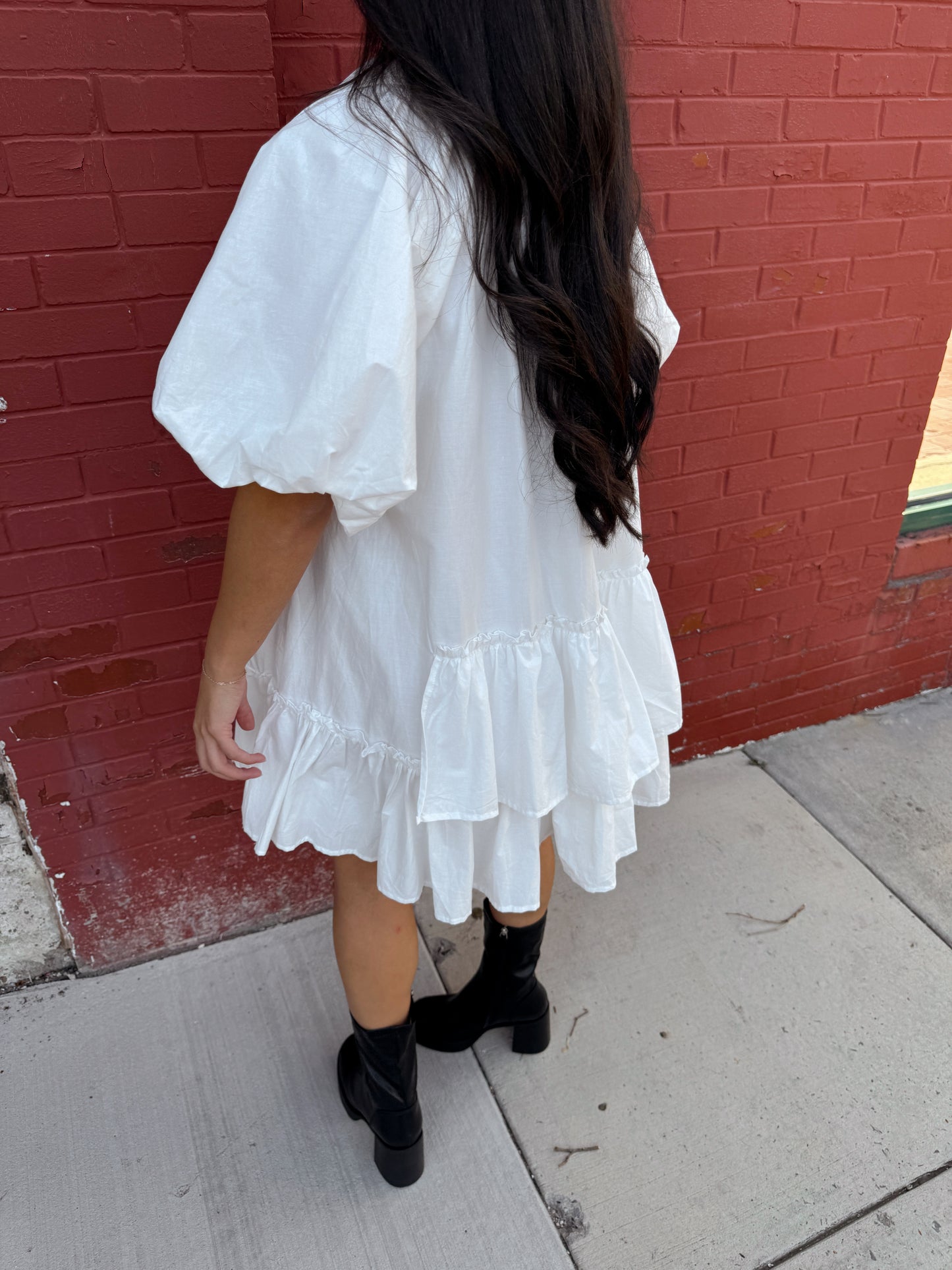 White Asymmetrical Ruffle Dress