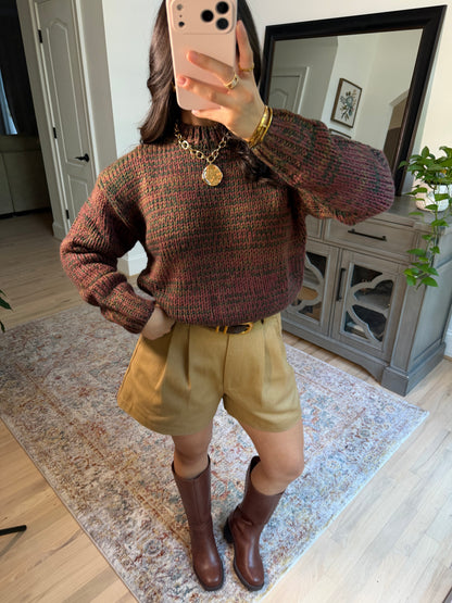 Khaki Pleated Tailored Shorts