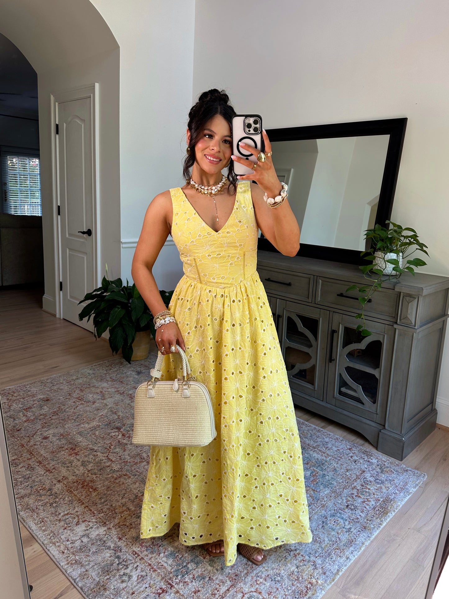 Golden Petals Midi Dress