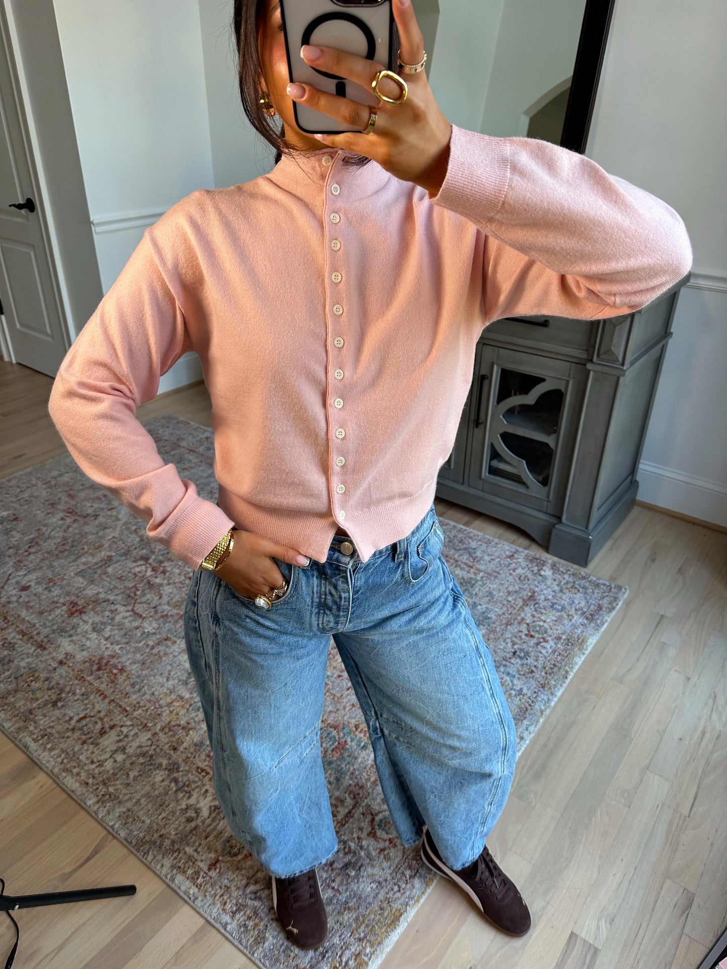Dalilah Pink Mockneck Cardigan