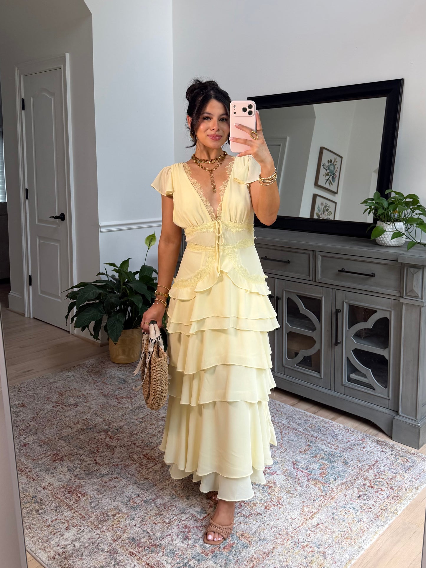 Whimsical Lace Yellow Midi Dress