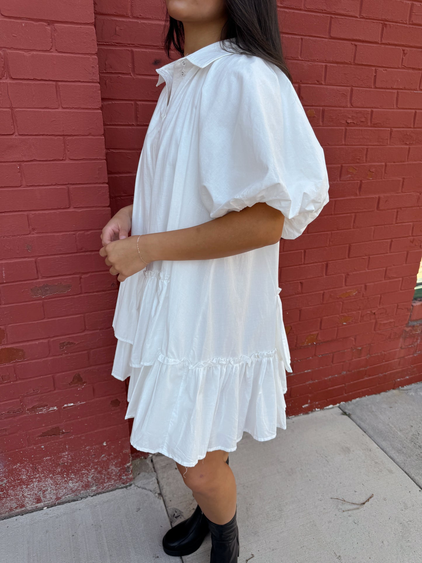 White Asymmetrical Ruffle Dress