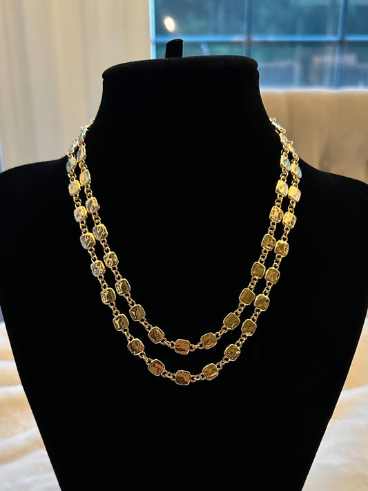 Double Chain Squared Beads Gold Necklace