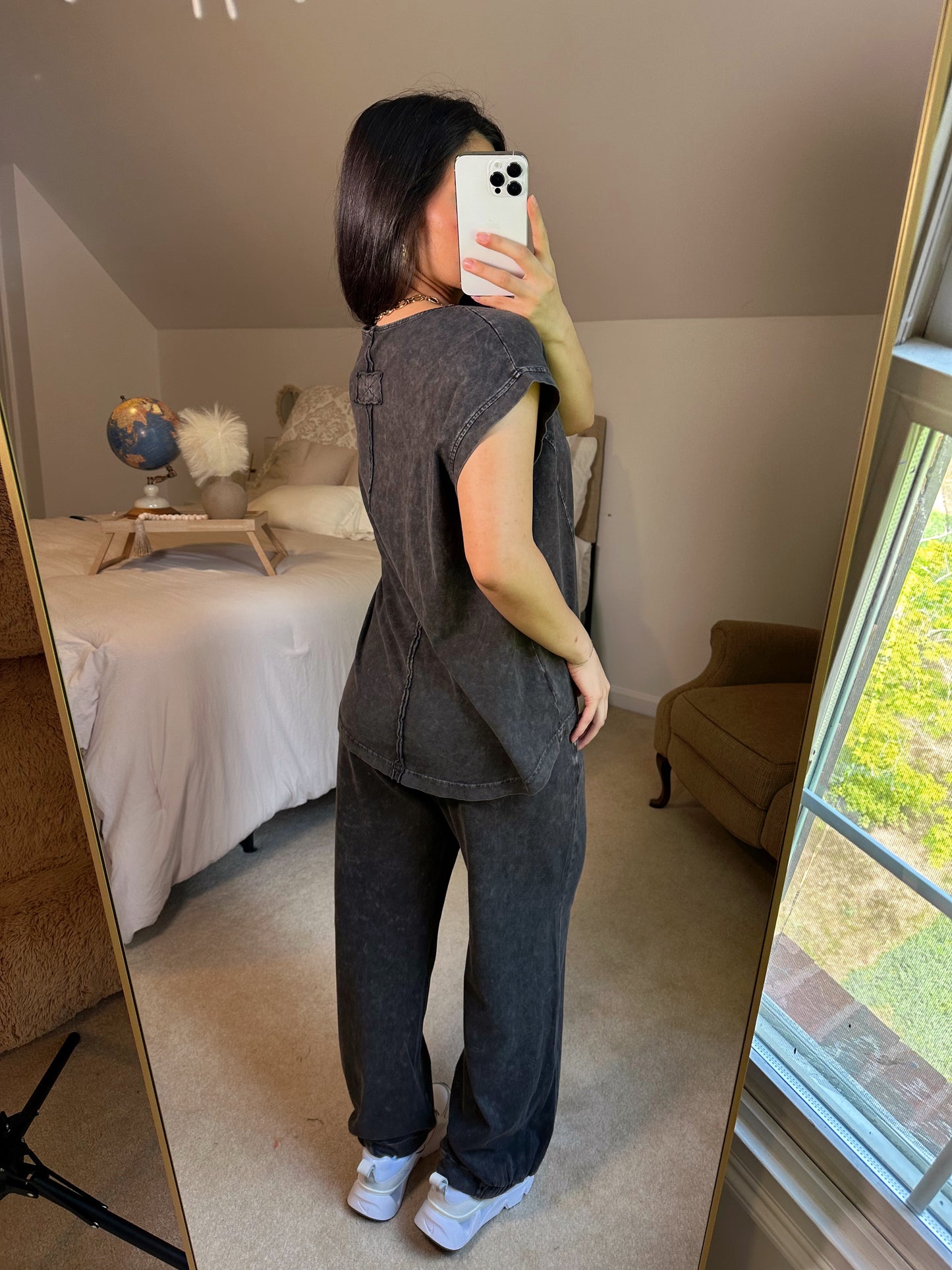 Washed Black Cotton Top & Pants Set